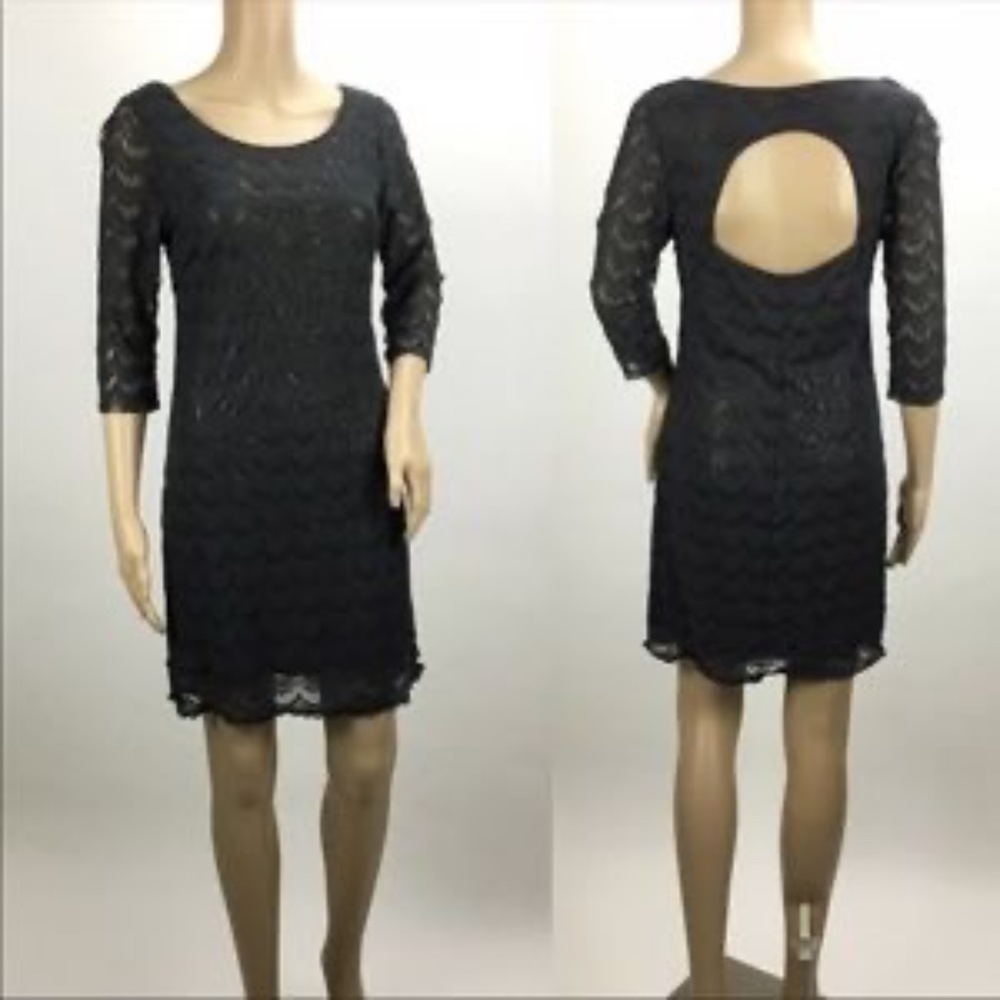 Free People Gray Scalloped Lace Overlay Mini Dress